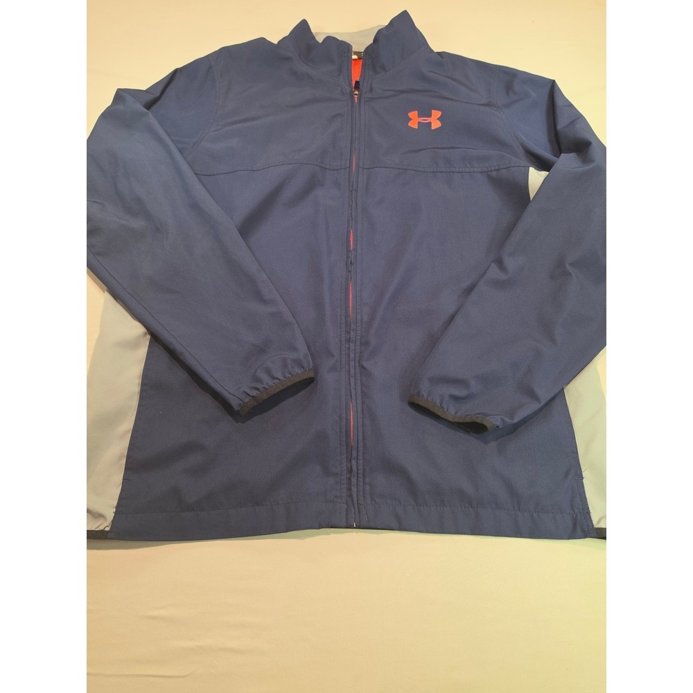 Under Armour Mens XL Navy Blue Orange Mesh Lined Full Zip‎ Windbreaker Jacket